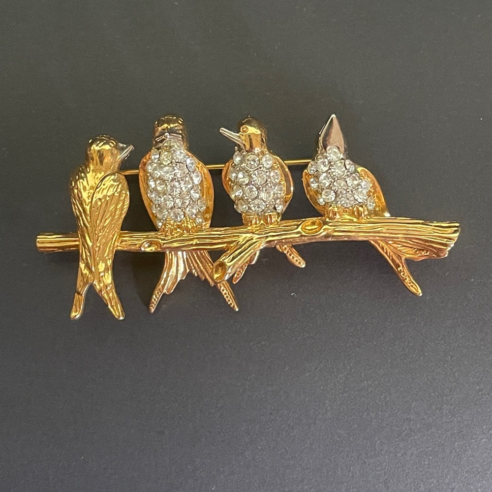 JOAN RIVERS Brooch Birds on Branch Gold Tone
Rhinestone Signed